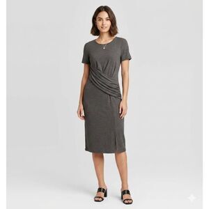 Metaphor Dress Womens L Gray Jersey Knit Pleated Waist Knee Length Stretch